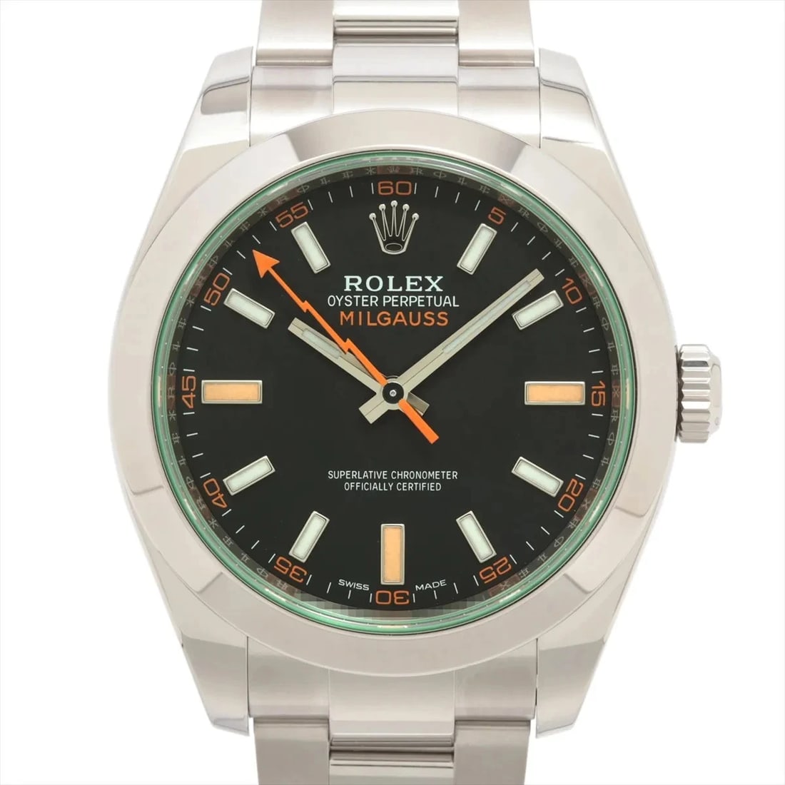 ROLEX MILGAUSS BLACK DIAL WATCH: Rolex Milgauss Black Dial Watch Brand: Rolex Type: Wristwatch Material: SS Color: Dial Color Black Size: Case:W1.6 x H1.6inch / W40 x H40Circumference of Wrist:7.3inch / 18.5 Accessories: None