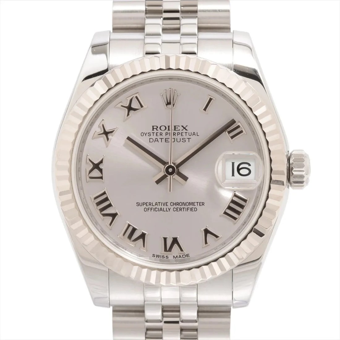 ROLEX DATEJUST SILVER-FACE WATCH: Rolex Datejust Silver-Face Watch Brand: Rolex Type: Wristwatch Material: SS×WG Color: Dial Color silver Size: Case:W1.2 x H1.2inch / W31 x H31Circumference of Wrist:6.5inch / 16.5 Accessories: Non