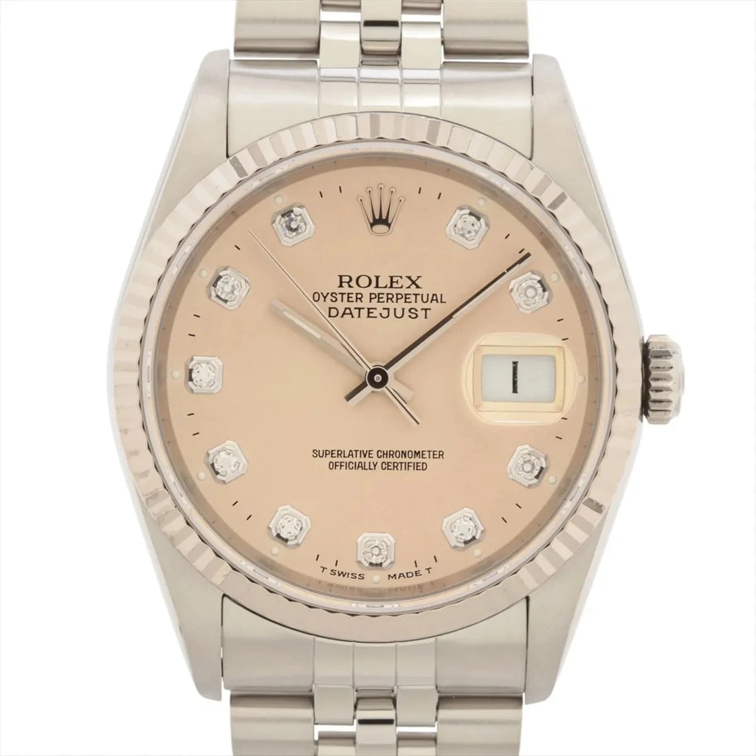ROLEX DATEJUST SILVER-FACE WATCH: Rolex Datejust Silver-Face Watch Brand: Rolex Type: Wristwatch Material: SS×WG Color: Dial Color silver Size: Case:W1.2 x H1.2inch / W36 x H36Circumference of Wrist:7.7inch / 19.5 Accessories: Non