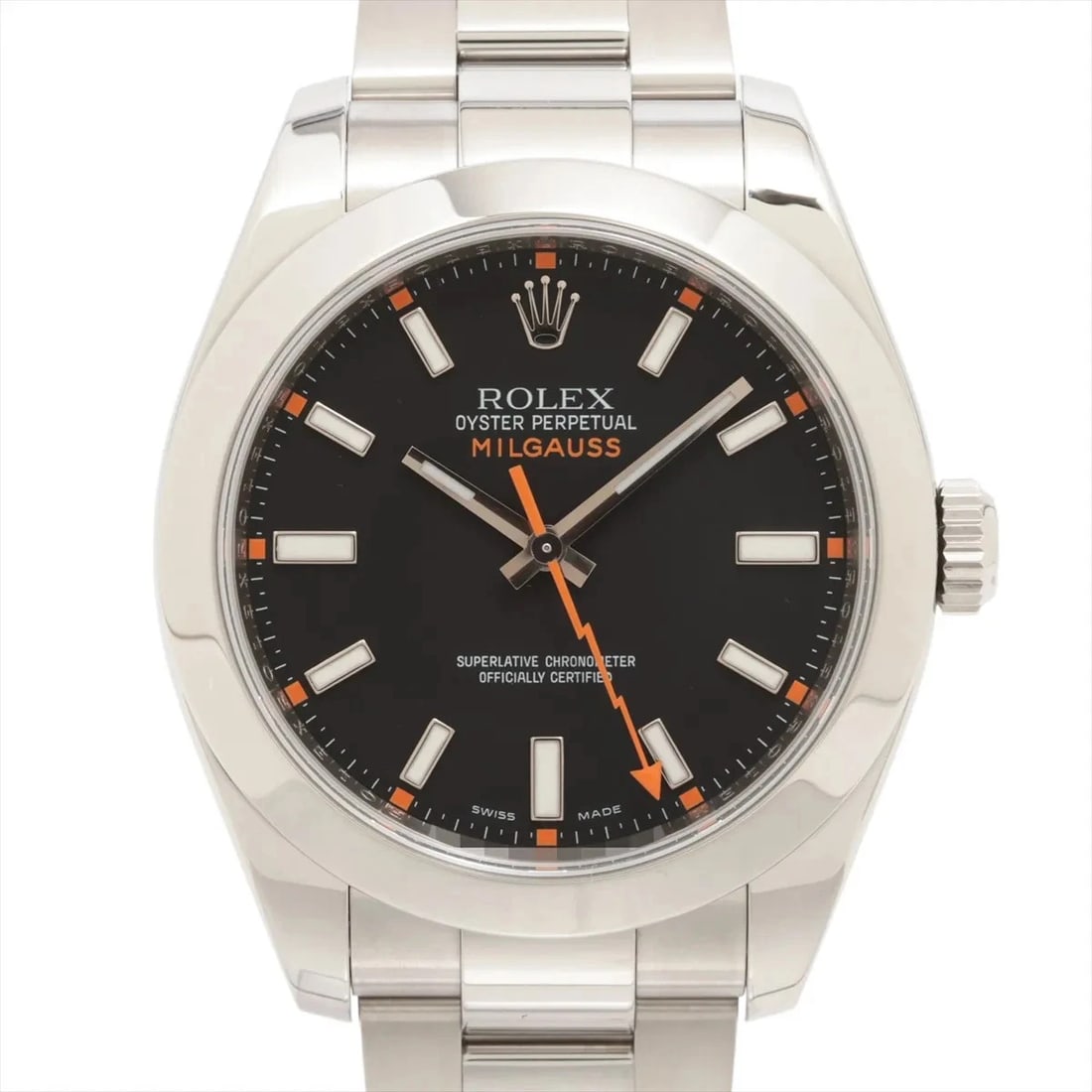 ROLEX MILGAUSS BLACK DIAL WATCH: Rolex Milgauss Black Dial Watch Brand: Rolex Type: Wristwatch Material: SS Color: Dial Color Black Size: Case:W1.6 x H1.6inch / W40 x H40Circumference of Wrist:6.3inch / 16 Accessories: None <