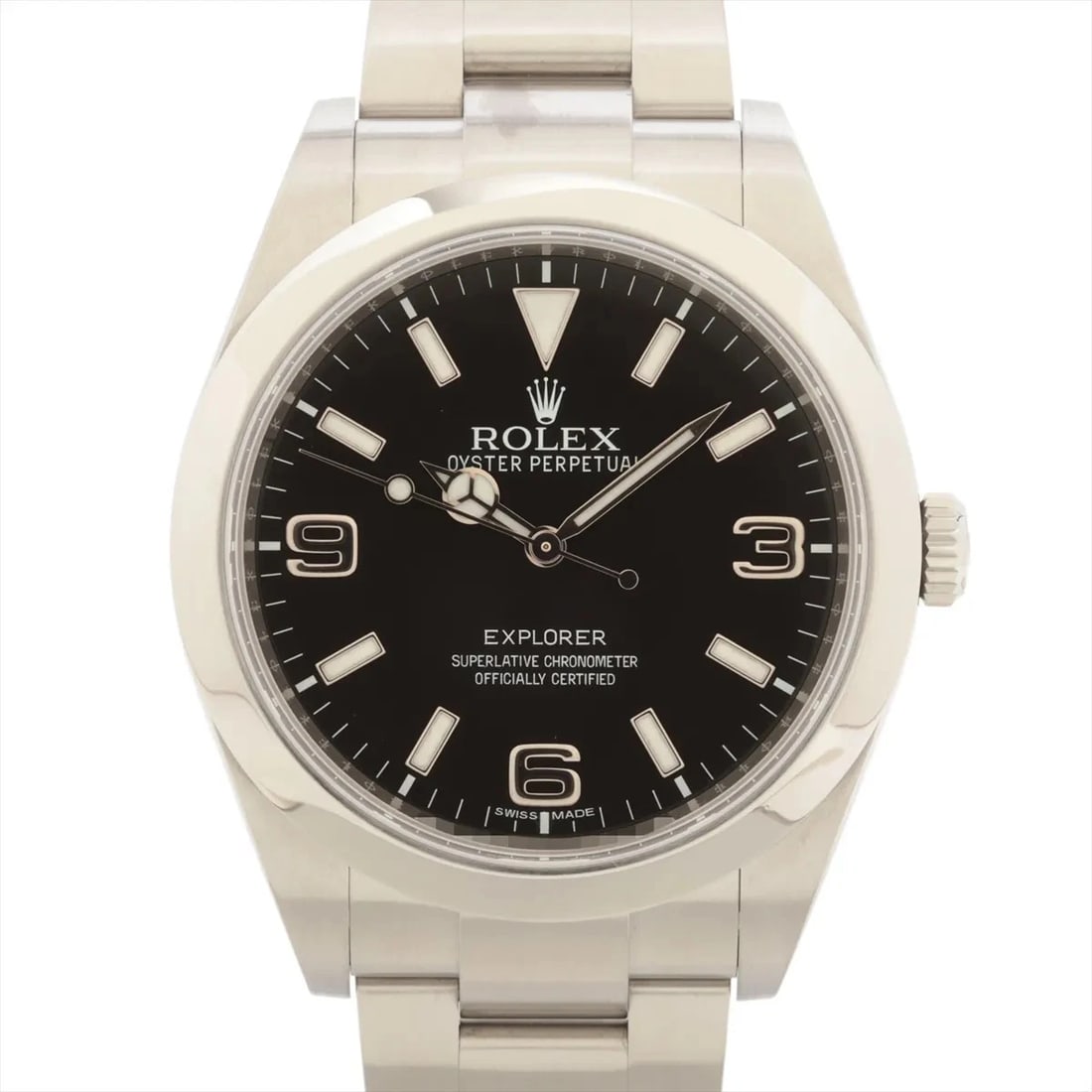 ROLEX EXPLORER I BLACK DIAL WATCH: Rolex Explorer I Black Dial Watch Brand: Rolex Type: Wristwatch Material: SS Color: Dial Color Black Size: Case:W1.2 x H1.2inch / W39 x H39Circumference of Wrist:7.3inch / 18.5 Accessories: None <