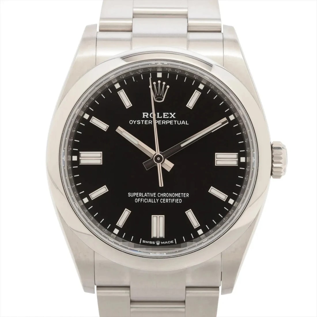 ROLEX OYSTER PERPETUAL BLACK DIAL WATCH: Rolex Oyster Perpetual Black Dial Watch Brand: Rolex Type: Wristwatch Material: SS Color: Dial Color Black Size: Case:W1.2 x H1.2inch / W36 x H36 Circumference of Wrist:5.9inch / 15 Accessories: N