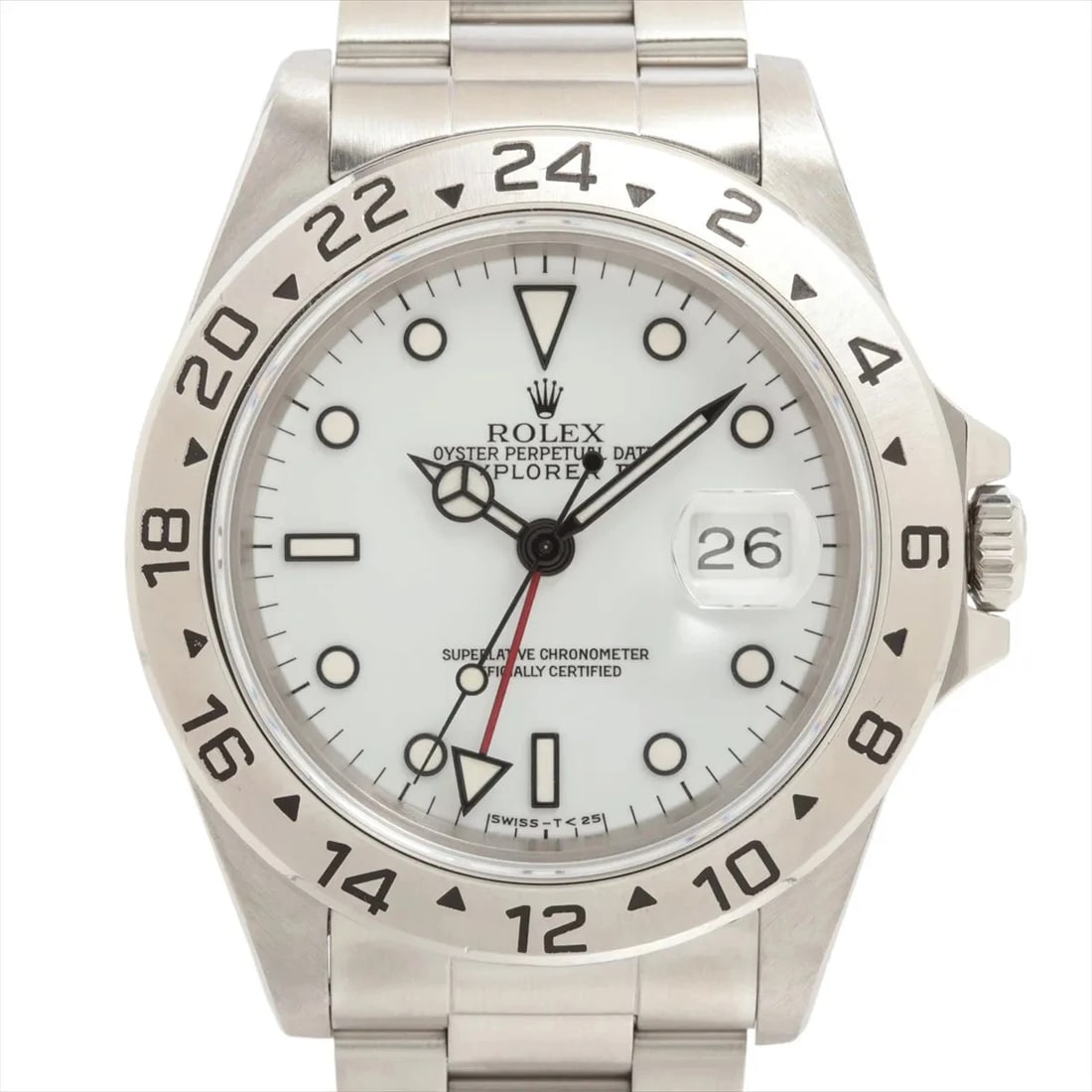 ROLEX EXPLORER II WHITE DIAL WATCH: Rolex Explorer II White Dial Watch Brand: Rolex Type: Wristwatch Material: SS Color: Dial Color white Size: Case:W1.6 x H1.6inch / W40 x H40 Circumference of Wrist:6.3inch / 16 Accessories: None <