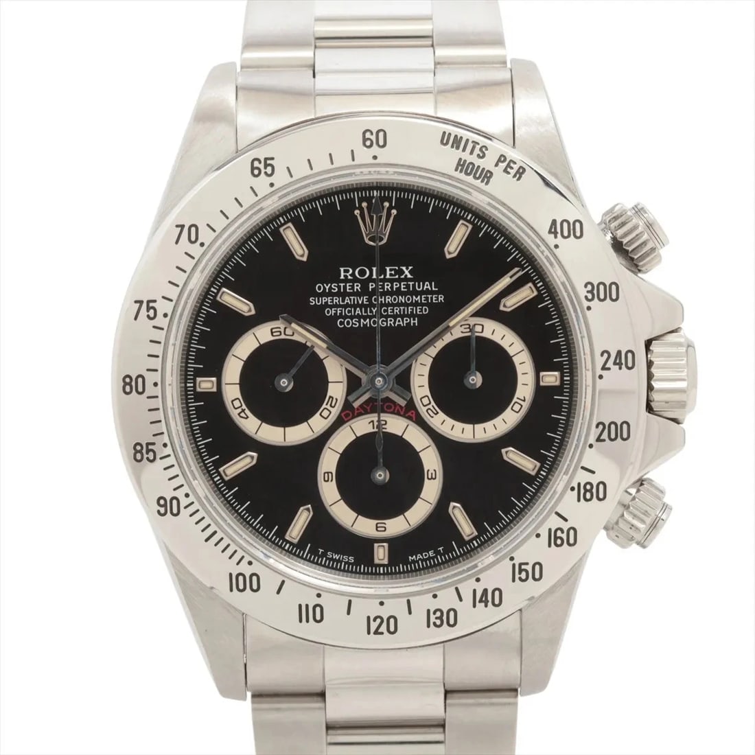 ROLEX COSMOGRAPH DAYTONA BLACK DIAL WATCH: Rolex Cosmograph Daytona Black Dial Watch Brand: Rolex Type: Wristwatch Material: SS Color: Dial Color Black Size: Case:W1.6 x H1.6inch / W40 x H40 Circumference of Wrist:6.5inch / 16.5 Accessorie