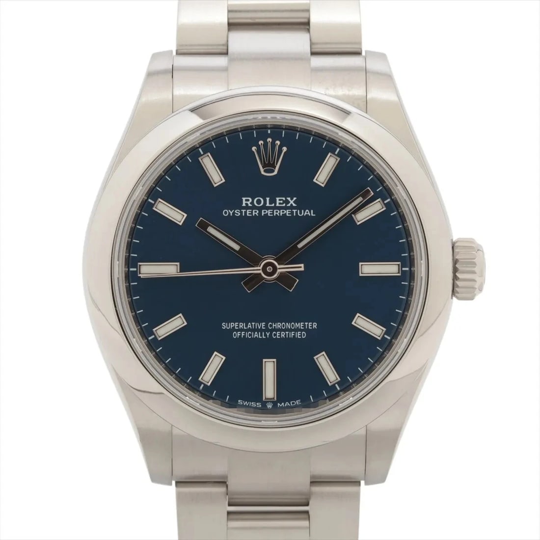 ROLEX OYSTER PERPETUAL BLUE DIAL WATCH: Rolex Oyster Perpetual Blue Dial Watch Brand: Rolex Type: Wristwatch Material: SS Color: Dial Color blue Size: Case:W1.2 x H1.2inch / W31 x H31Circumference of Wrist:6.7inch / 17 Accessories: None