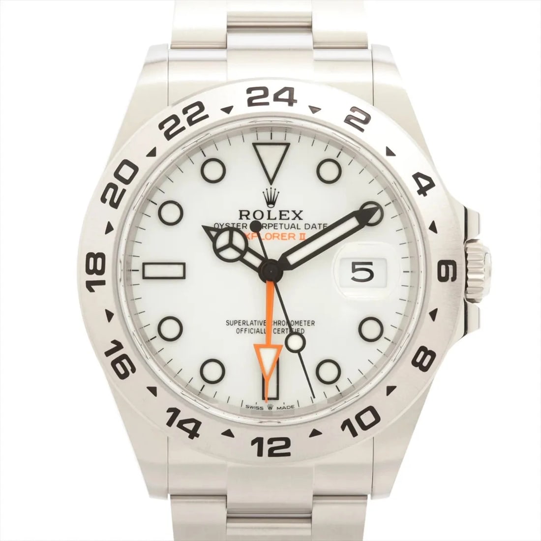 ROLEX EXPLORER II WHITE DIAL WATCH: Rolex Explorer II White Dial Watch Brand: Rolex Type: Wristwatch Material: SS Color: Dial Color white Size: Case:W1.6 x H1.6inch / W42 x H42 Circumference of Wrist:7.5inch / 19 Accessories: None <