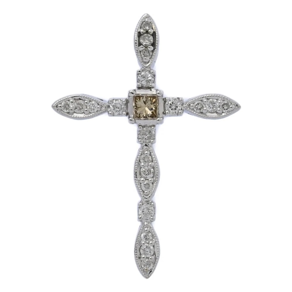 DIAMOND CROSS PENDANT TOP: Diamond Cross Pendant Top Brand: Bespoke Design Type: Pendant Material: K18WG Diamond, Main Stone/Creation Main Stone Diamond Color: White gold Size: H: 29.8 mm Size W: 21.3 mm Size D: 4.4 mm Bail inn