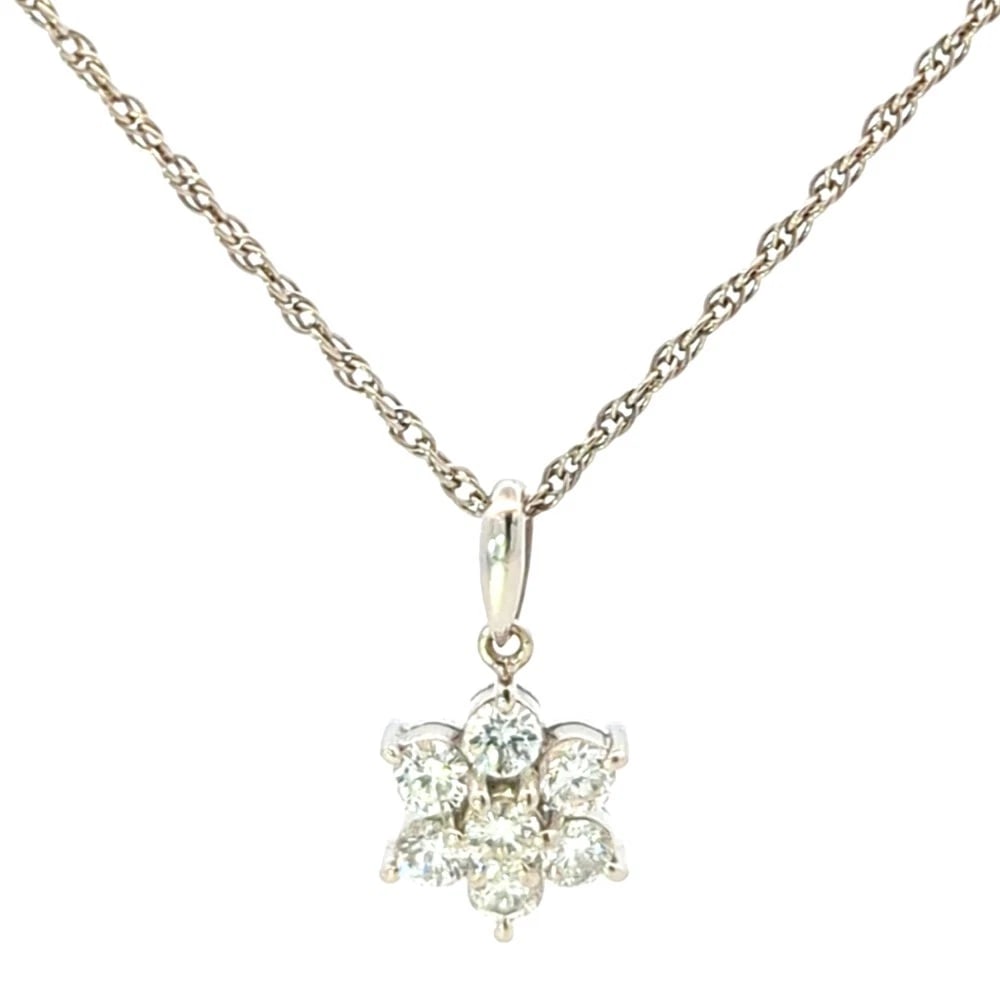 DIAMOND FLOWER NECKLACE: Diamond Flower Necklace Brand: Bespoke Design Type: Necklace Material: Pt900-Pt850 Diamond, Main Stone/Creation Secondary Stone Diamond Color: platinum Size: Top dimensions: Height 19.8 mm x Width 10.