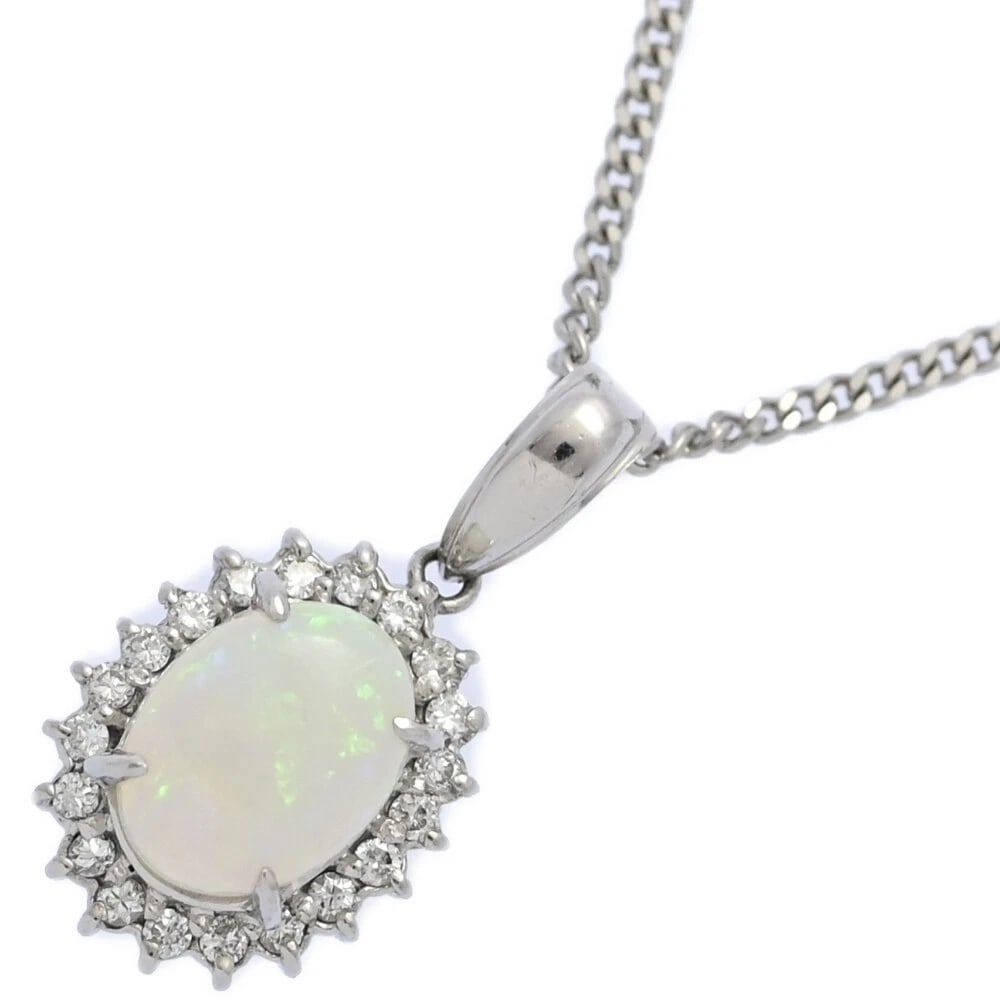 DIAMOND HALO NECKLACE PT900: Diamond Halo Necklace Pt900 Brand: Bespoke Design Type: Necklace Material: Pt900-Pt850 Opal Diamond, Gemstone, Main Stone/Creation Main Stone Opal Color: Platinum Size: Top size: H20.8 mm × W11.0 mm 