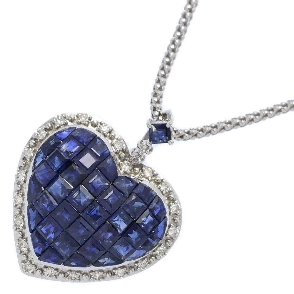 SAPPHIRE 0.DIAMOND HEART NECKLACE: Sapphire 0.Diamond Heart Necklace Brand: Bespoke Design Type: Necklace Pendant Material: K18WG Sapphire Diamond, Main Stone/Creation Main Stone sapphire Color: Gold Size: Top size: Height 21.7 mm x