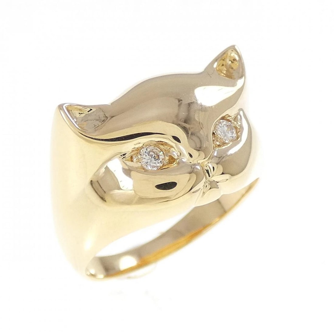 K18YG CAT DIAMOND RING: K18YG Cat Diamond Ring Brand: Unbranded Type: Diamond Ring Material: K18 yellow gold, Main Stone/Creation natural Color: yellow gold Size: US 5 3/4 Accessories: None Accessories Notice: When