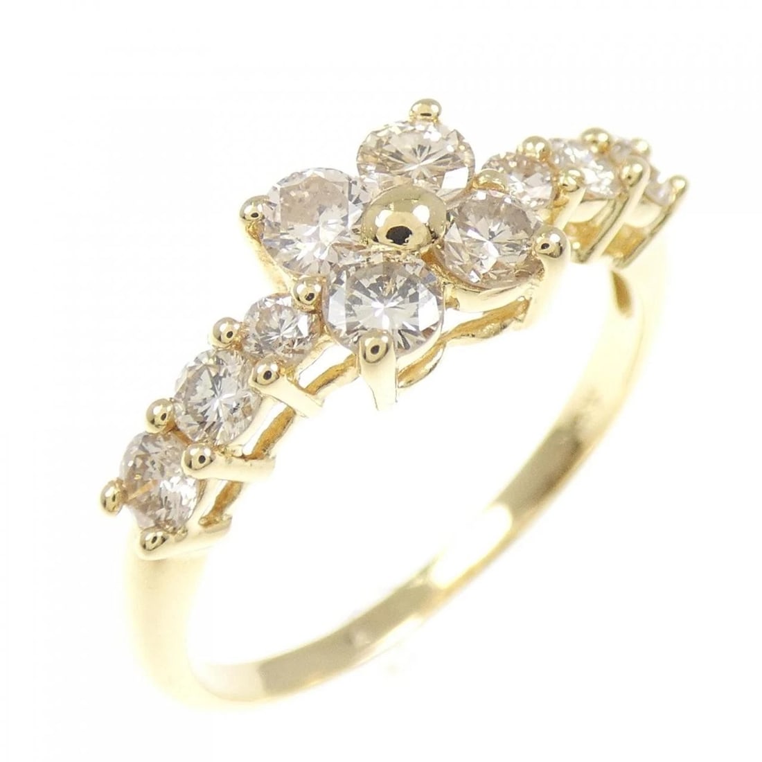 K18YG FLOWER DIAMOND RING: K18YG Flower Diamond Ring Brand: Unbranded Type: Diamond Ring Material: 18K Yellow Gold, Main Stone/Creation Natural Color: Yellow Gold Size: US 6 1/4 Accessories: None Accessories Notice: When