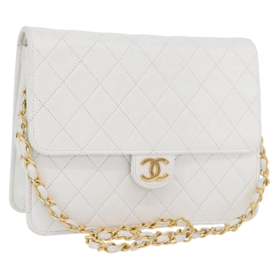 CHANEL MATELASSE CHAIN SHOULDER BAG: CHANEL Matelasse Chain Shoulder Bag Brand: CHANEL Type: Shoulder Bag Material: Leather Color: White/Gold Size: W8.7 x H6.7 x D1.6inch(Approx) Accessories: None Accessories Notice: When pur