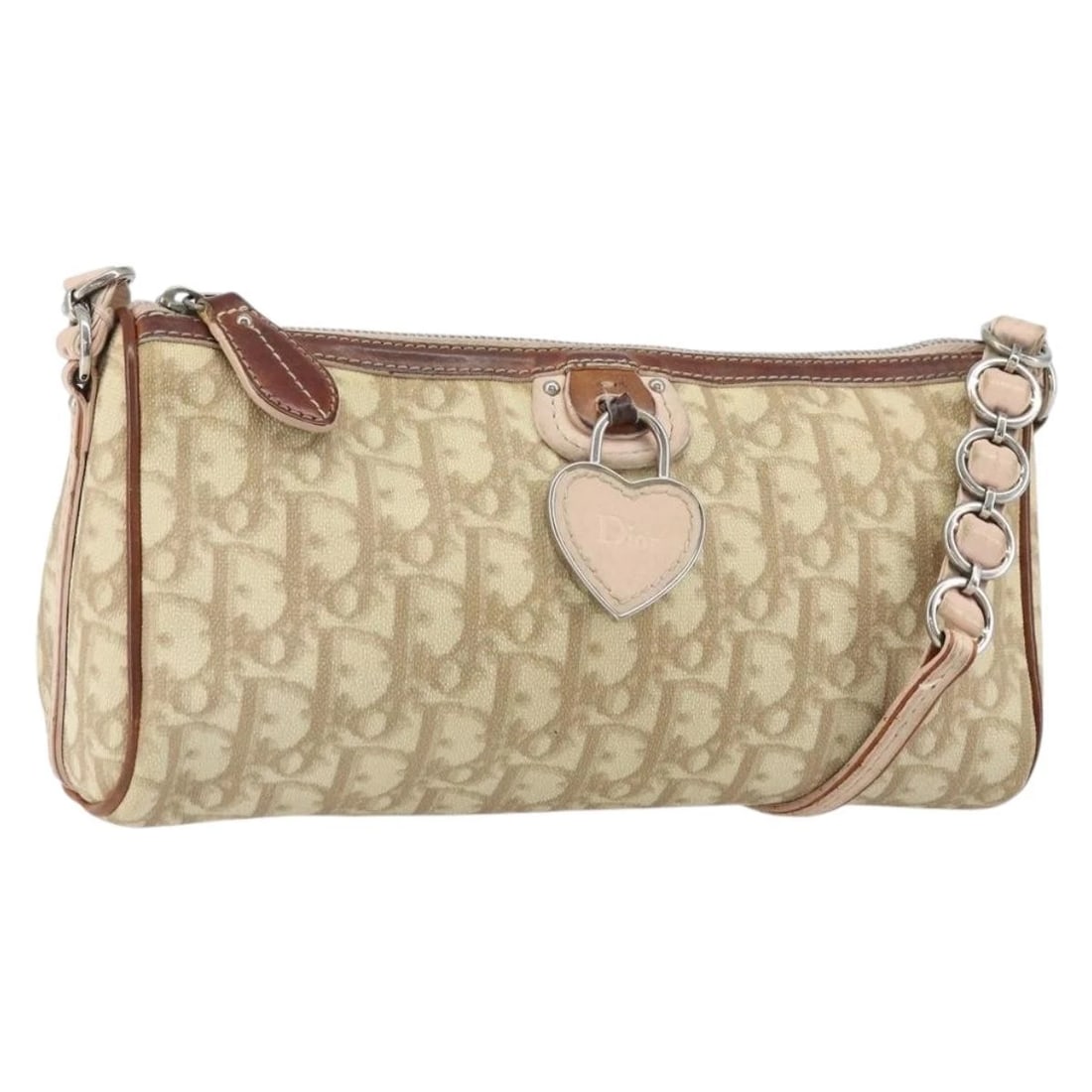 CHRISTIAN DIOR TROTTER CANVAS ROMANTIC SHOULDER BAG: Christian Dior Trotter Canvas Romantic Shoulder Bag Brand: Christian Dior Type: Shoulder Bag Material: PVC Leather/Trotter Canvas Color: Beige/Silver Size: W9.8 x H5.1 x D3.1inch(Approx) Accessori