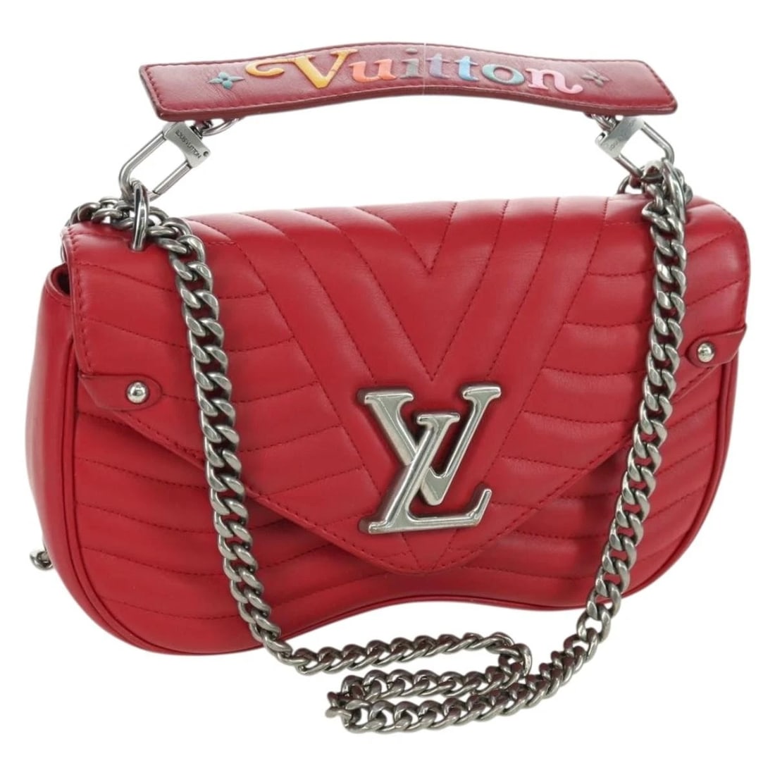 LOUIS VUITTON NEW WAVE CHAIN BAG MM LEATHER: LOUIS VUITTON New Wave Chain Bag MM Leather Brand: LOUIS VUITTON Type: Shoulder Bag Material: Leather Color: Red Size: W9.4 x H5.9 x D2.4inch(Approx) Accessories: None Accessories Notice: