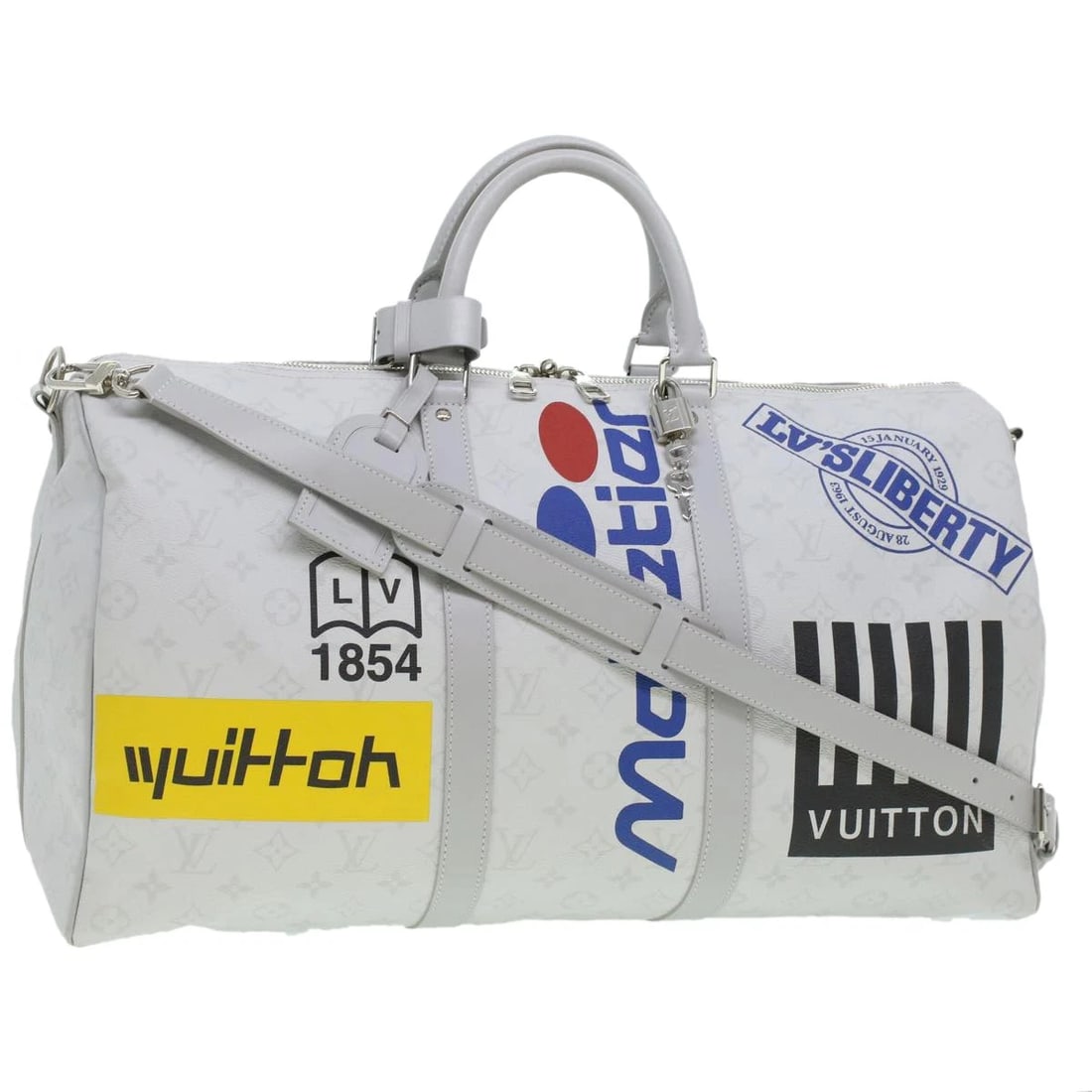 LOUIS VUITTON MONOGRAM KEEPALL BANDOULIERE 50 BOSTON BAG: LOUIS VUITTON Monogram Keepall Bandouliere 50 Boston Bag Brand: LOUIS VUITTON Type: Boston Bag Material: Monogram Canvas Color: White Size: W20.1 x H12.2 x D8.3inch(Approx) Accessories: None <