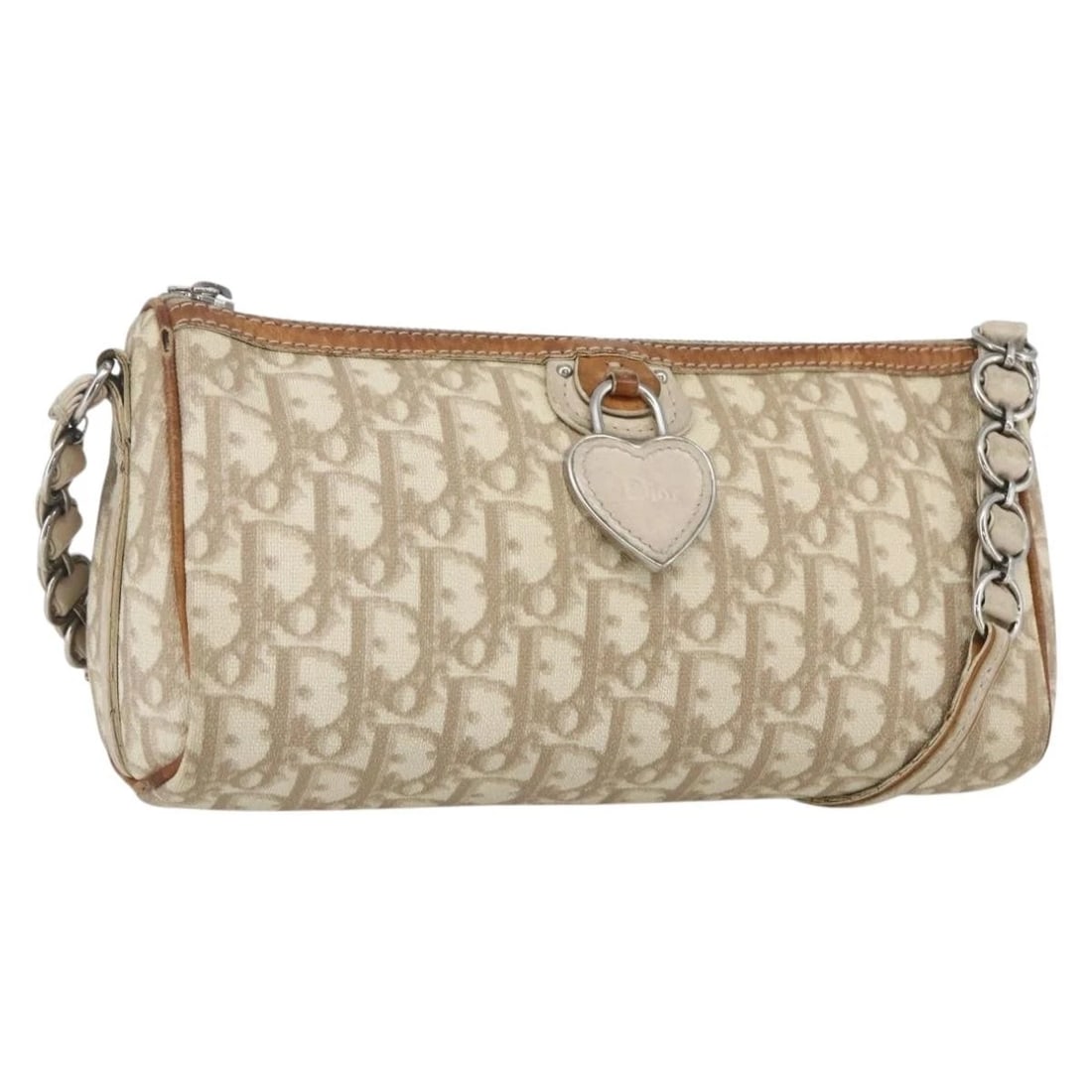 CHRISTIAN DIOR TROTTER CANVAS SHOULDER BAG PVC: Christian Dior Trotter Canvas Shoulder Bag PVC Brand: Christian Dior Type: Shoulder Bag Material: PVC Leather/Trotter Canvas Color: Beige/Silver Size: W10.2 x H5.1 x D2.4inch(Approx) Accessories: