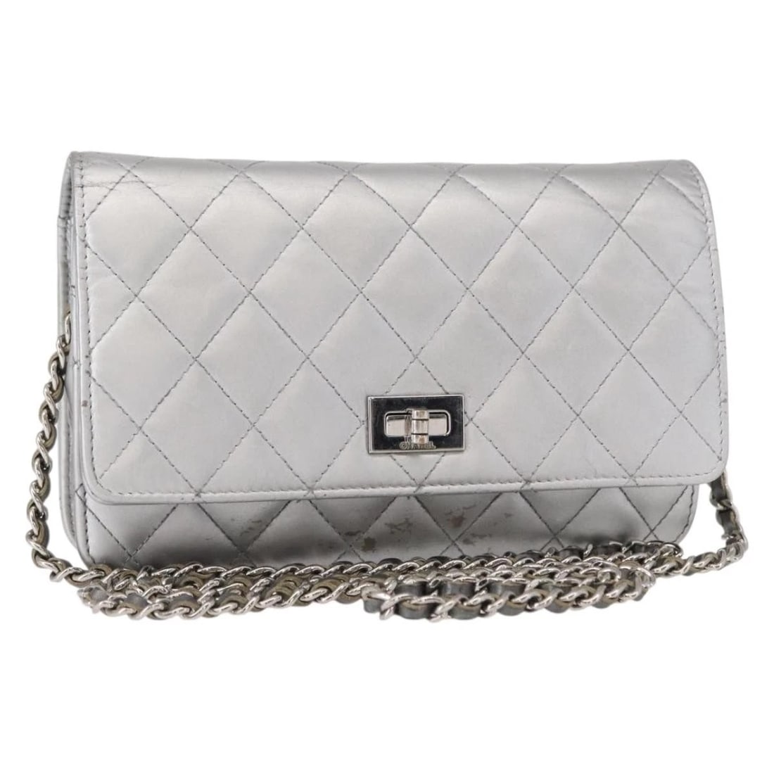 CHANEL MATELASSE CHAIN WALLET LEATHER SILVER: CHANEL Matelasse Chain Wallet Leather Silver Brand: CHANEL Type: Shoulder Bag Material: Leather Color: Silver Size: W7.5 x H4.7 x D1.6inch(Approx) Accessories: None Accessories Notice: Whe