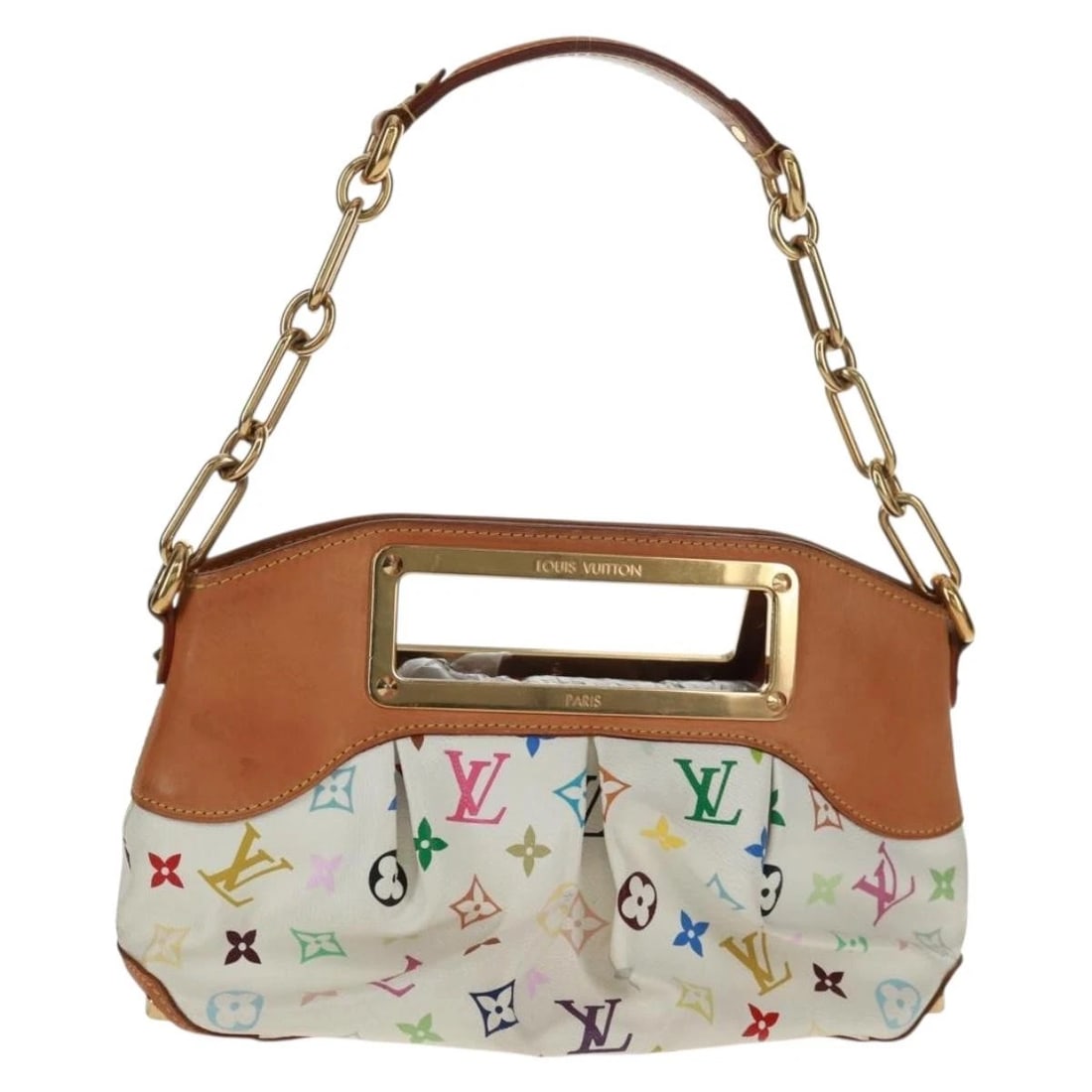 LOUIS VUITTON MONOGRAM MULTICOLOR JUDY PM SHOULDER BAG: LOUIS VUITTON Monogram Multicolor Judy PM Shoulder Bag Brand: LOUIS VUITTON Type: Shoulder Bag Material: Monogram Multicolor Canvas Color: White Size: W12.6 x H7.5 x D3.3inch(Approx) Accessories: