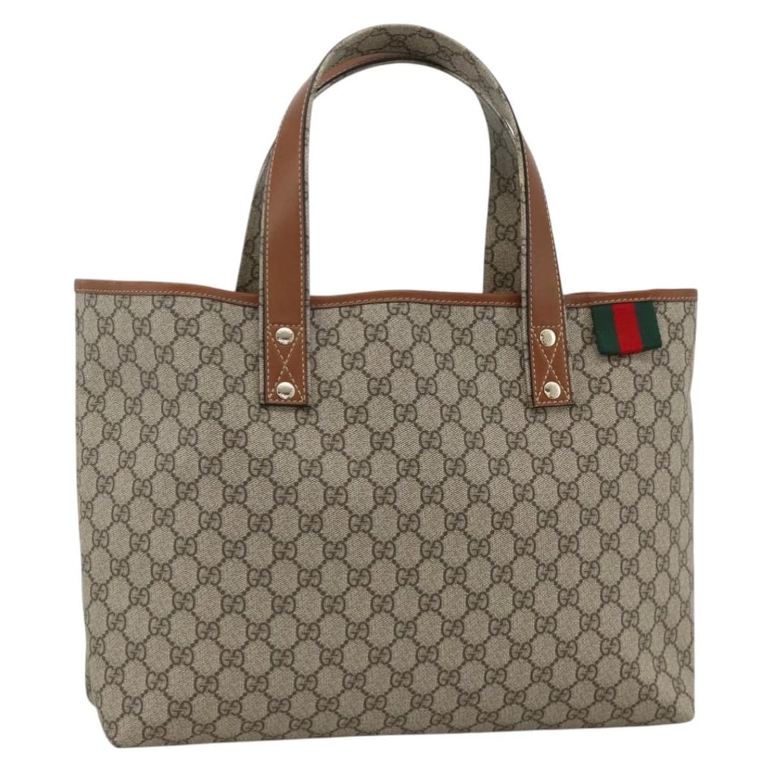 GUCCI GG SUPREME WEB SHERRY LINE TOTE BAG PVC BEIGE GOLD: GUCCI GG Supreme Web Sherry Line Tote Bag PVC Beige Gold Brand: GUCCI Type: Tote Bag Material: PVC Leather/GG Canvas Color: Beige/Gold Size: W14.6 x H10.6 x D4.3inch(Approx) Accessories: None