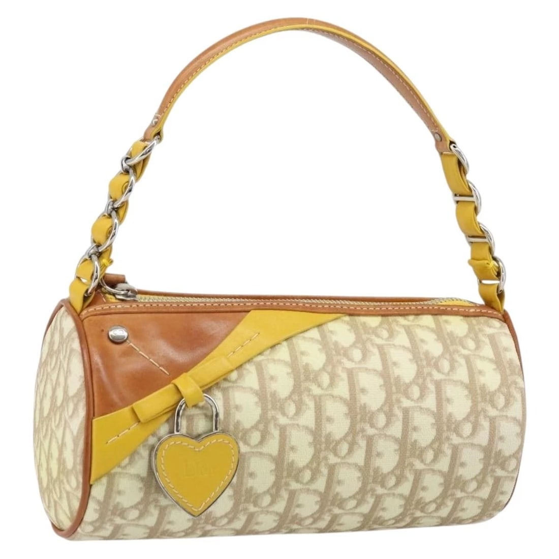 CHRISTIAN DIOR TROTTER CANVAS ROMANTIC BAG PVC BEIGE SILVER: Christian Dior Trotter Canvas Romantic Bag PVC Beige Silver Brand: Christian Dior Type: Shoulder Bag Material: PVC Leather/Trotter Canvas Color: Beige/Silver Size: W8.7 x H4.3 x D3.9inch(Approx) A