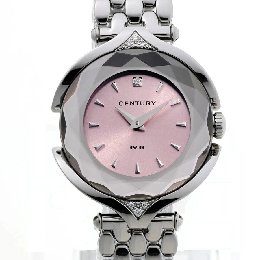 CENTURY AFFINITY METALLIC PINK WATCH: Century Affinity Metallic Pink Watch Brand: CENTURY Type: Wristwatch Material: Sapphire Crystal/Stainless Steel/Diamond Color: Dial Color mettalic pink Size: Size: Width 26.0mm, Height 31.0mm, Thickne