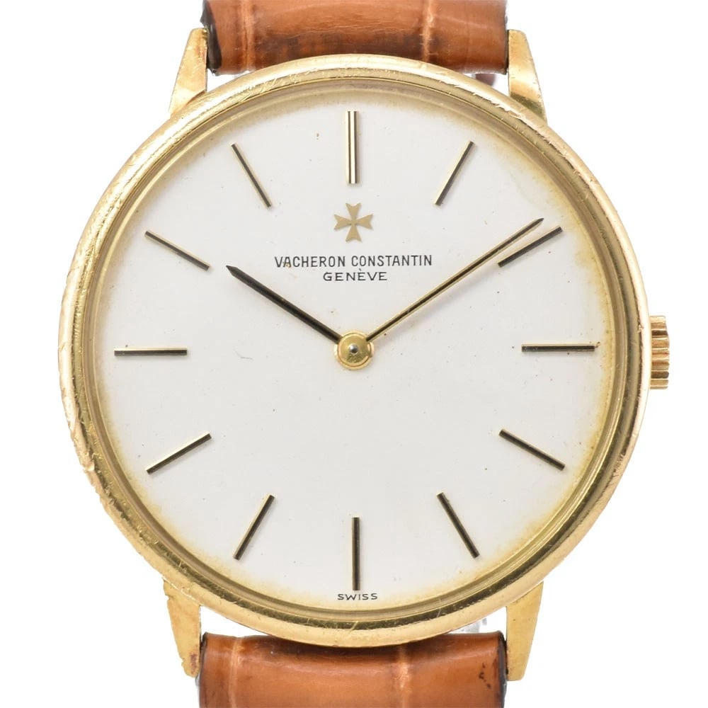 VACHERON CONSTANTIN K18YG WATCH: VACHERON CONSTANTIN K18YG Watch Brand: VACHERON CONSTANTIN Type: Wristwatch Material: Case Material K18YG, Band Material leather Color: Case Color gold, Dial Color white, Band color light brown Size: 