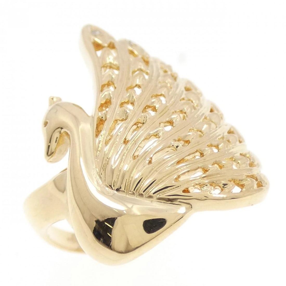 K18YG PEACOCK DIAMOND RING: K18YG Peacock Diamond Ring Brand: Unbranded Type: Diamond Ring Material: 18K Yellow Gold, Main Stone/Creation natural Color: Yellow Gold Size: US 6 1/4 Accessories: None Accessories Notice: When