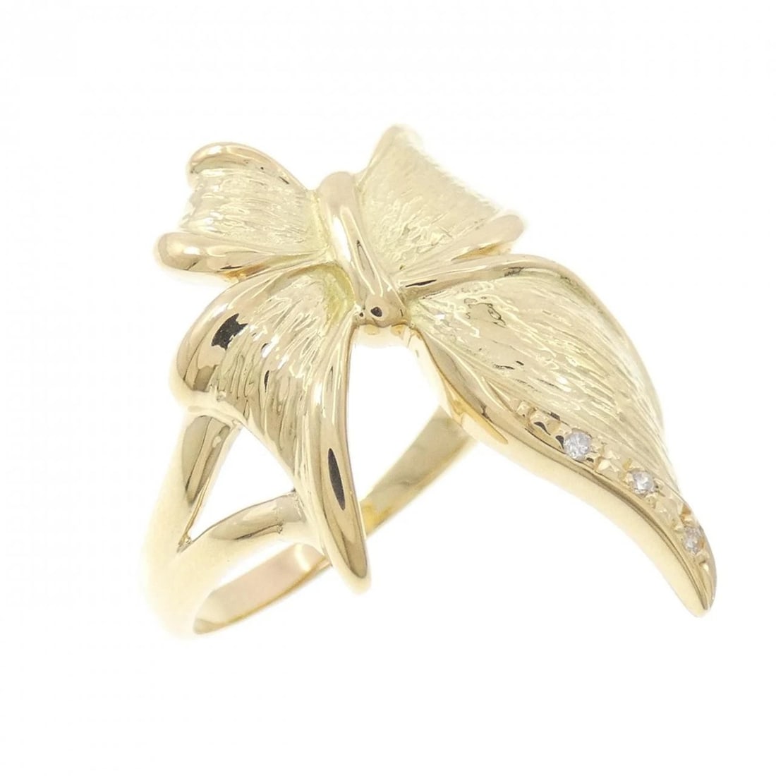 K18YG RIBBON DIAMOND RING: K18YG Ribbon Diamond Ring Brand: Unbranded Type: Diamond Ring Material: 18K Yellow Gold, Main Stone/Creation Natural Color: Yellow Gold Size: US 7 3/4 Accessories: None Accessories Notice: When