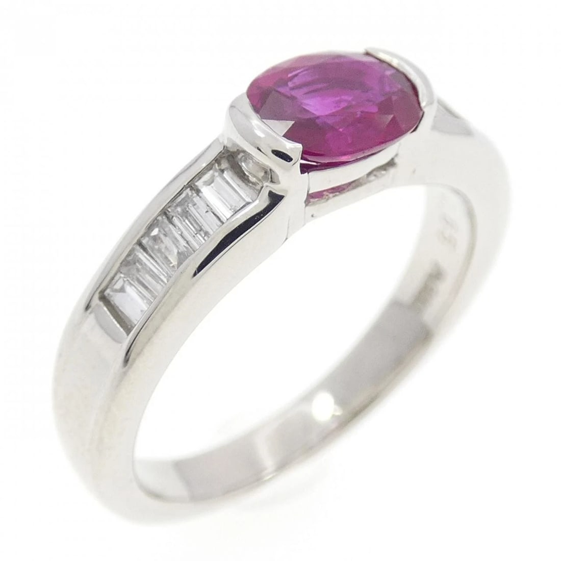 PT900 RUBY RING: PT900 Ruby Ring Brand: Unbranded Type: Ruby ring Material: Platinum900, Main Stone/Creation RubySecondary Stone Diamond Color: Platinum Size: US 5 1/2 Accessories: None Accessories Notice: