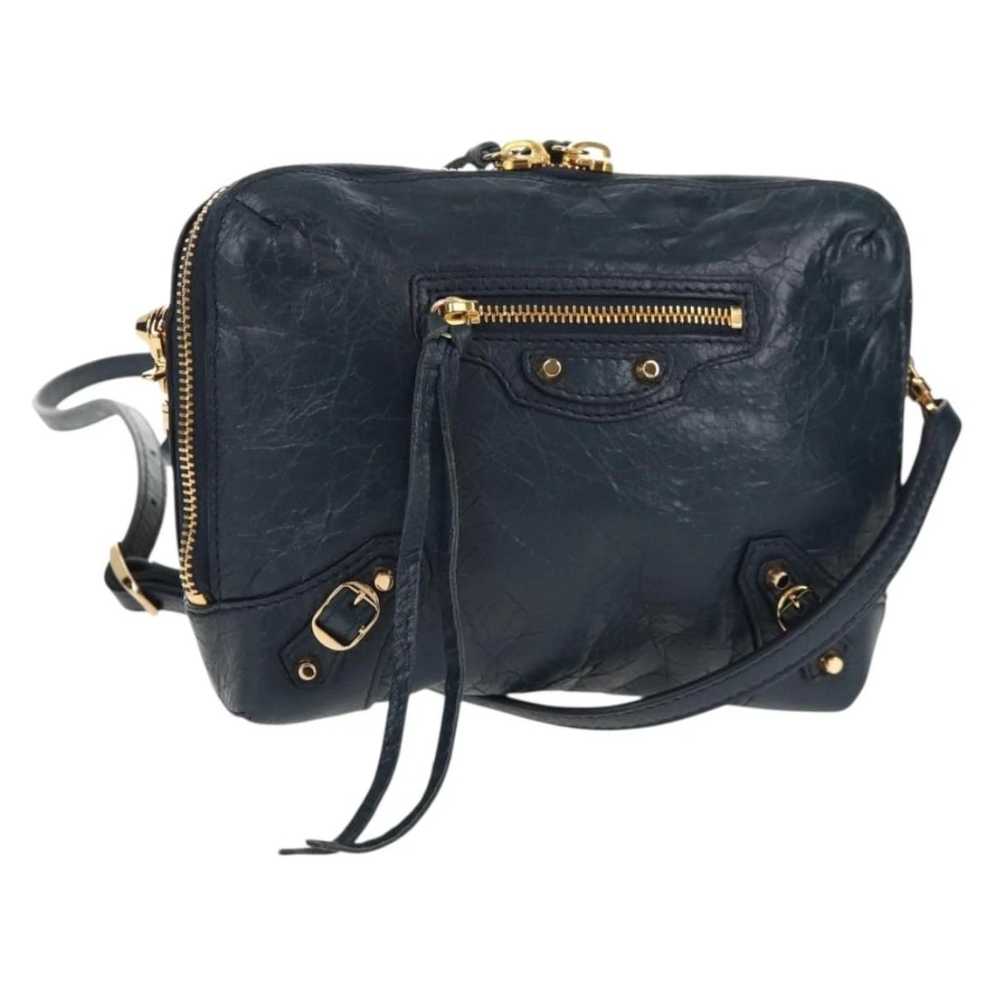 BALENCIAGA CLASSIC REPORTER SHOULDER BAG LEATHER NAVY: BALENCIAGA Classic Reporter Shoulder Bag Leather Navy Brand: BALENCIAGA Type: Shoulder Bag Material: Leather Color: Navy/Gold Size: W6.7 x H5.5 x D1.6inch(Approx) Accessories: None Accesso