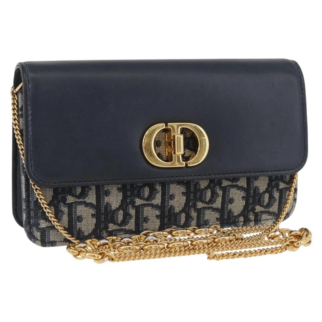 CHRISTIAN DIOR TROTTER CANVAS MISS CALORIE CHAIN BAG: Christian Dior Trotter Canvas Miss Calorie Chain Bag Brand: Christian Dior Type: Shoulder Bag Material: Trotter Canvas Color: Navy/Gold Size: W7.5 x H3.9 x D1.2inch(Approx) Accessories: None <