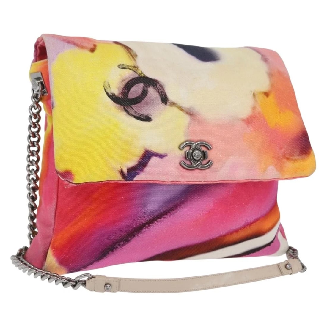 CHANEL CHAIN MATELASSE SHOULDER BAG CANVAS MULTICOLOR: CHANEL Chain Matelasse Shoulder Bag Canvas Multicolor Brand: CHANEL Type: Shoulder Bag Material: Canvas Color: Multicolor/Silver Size: W13.8 x H9.8 x D2.4inch(Approx) Accessories: None Acc