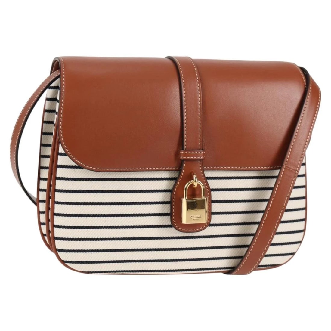 CELINE SHOULDER BAG CANVAS LEATHER BROWN GOLD: CELINE Shoulder Bag Canvas Leather Brown Gold Brand: CELINE Type: Shoulder Bag Material: Canvas Color: Brown/Gold Size: W9.1 x H7.5 x D1.6inch(Approx) Accessories: None Accessories Notice: