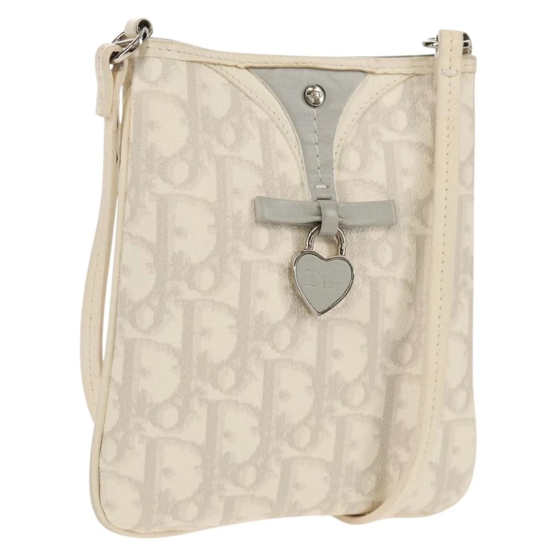CHRISTIAN DIOR TROTTER ROMANTIC SHOULDER BAG PVC WHITE SILVER: Christian Dior Trotter Romantic Shoulder Bag PVC White Silver Brand: Christian Dior Type: Shoulder Bag Material: PVC Leather/Trotter Canvas Color: White/Silver Size: W5.5 x H6.3inch(Approx) Access