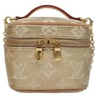 LOUIS VUITTON MONOGRAM LAMINATED JACQUARD MICROVANITY GOLD: LOUIS VUITTON Monogram Laminated Jacquard Microvanity Gold Brand: LOUIS VUITTON Type: Cosmetic Pouch Material: Monogram Canvas Color: Gold Size: W4.3 x H3.5 x D2.8inch(Approx) Accessories: None
