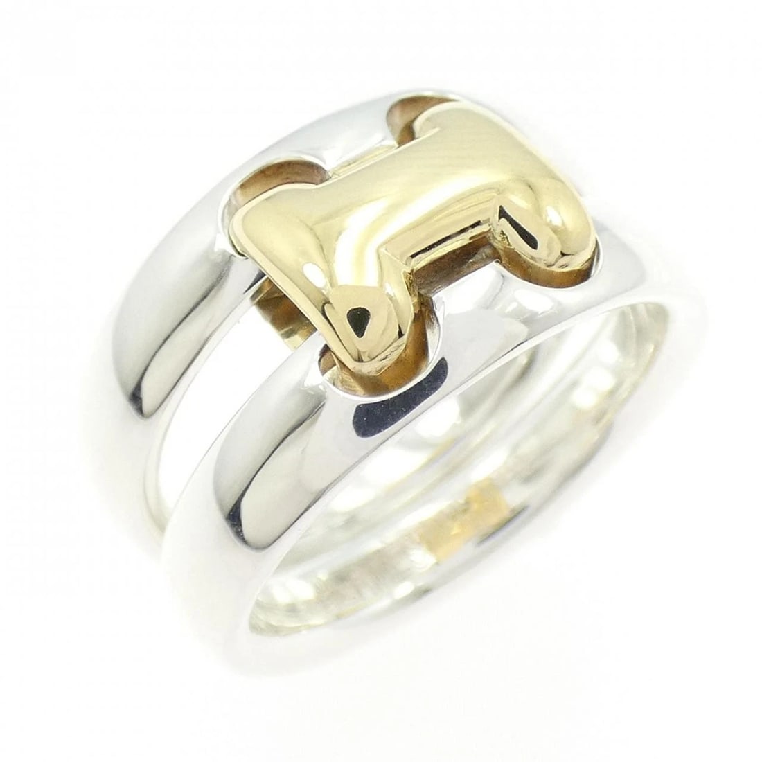 HERMES OLYMPE RING: Hermes Olympe Ring Brand: HERMES Type: Ring Material: 925Silver/750Yellow Gold, Color: White Yellow Gold Size: US 5 1/4(50) Accessories: None Accessories Notice: When purchasing pre-owned goods,