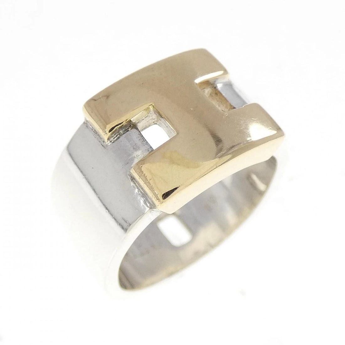 HERMES HALLMARK RING: Hermes Hallmark Ring Brand: HERMES Type: Ring Material: Hall mark, Color: Hall mark Size: US 5.25 Accessories: None Accessories Notice: When purchasing pre-owned goods, please refer to the photos of