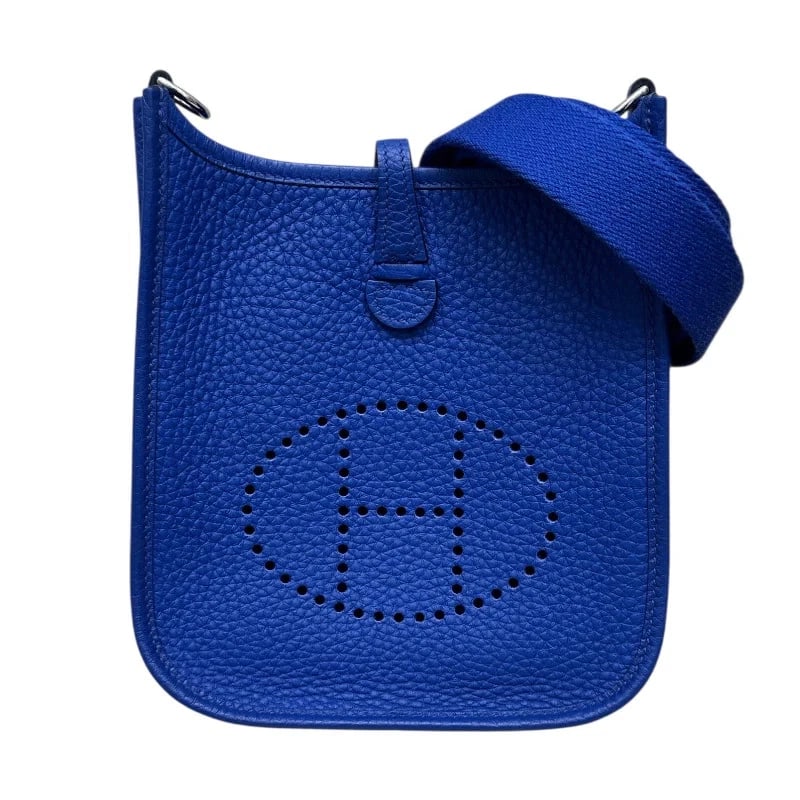 HERMES EVELYNE TPM B STAMP BLUE ROYAL CLEMENCE LEATHER SHOULDER BAG: HERMES Evelyne TPM B Stamp Blue Royal Clemence Leather Shoulder Bag Brand: HERMES Type: Handbag Material: Taurillon Color: Blue Royale Size: W: 17.5cm / H: 19.5cm / D: 5.5cm Accessories: None