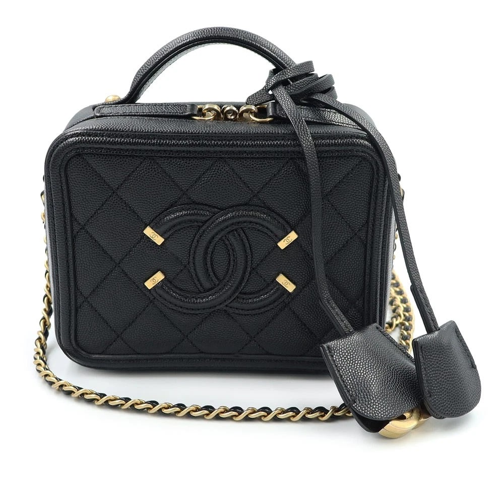 CHANEL MATELASSÉ CC FILIGREE COCO MARK BLACK: CHANEL Matelassé CC Filigree Coco Mark Black Brand: CHANEL Type: Handbag Material: Caviar Skin Color: Black Size: W: 16cm x H: 12cm x D: 7cm Handle: 12cm Accessories: None Accessories Noti