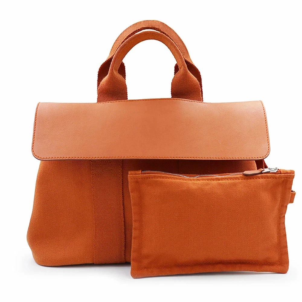 HERMES VALPARAISO PM TOILE CHEVRON ORANGE HANDBAG: HERMES Valparaiso PM Toile Chevron Orange Handbag Brand: HERMES Type: Handbag Material: Toile Chevron / Calfskin (Cowhide) Color: Orange Size: W:29cm x 30cm x H:22cm x D:14cm Handle: 33cm Pouch: