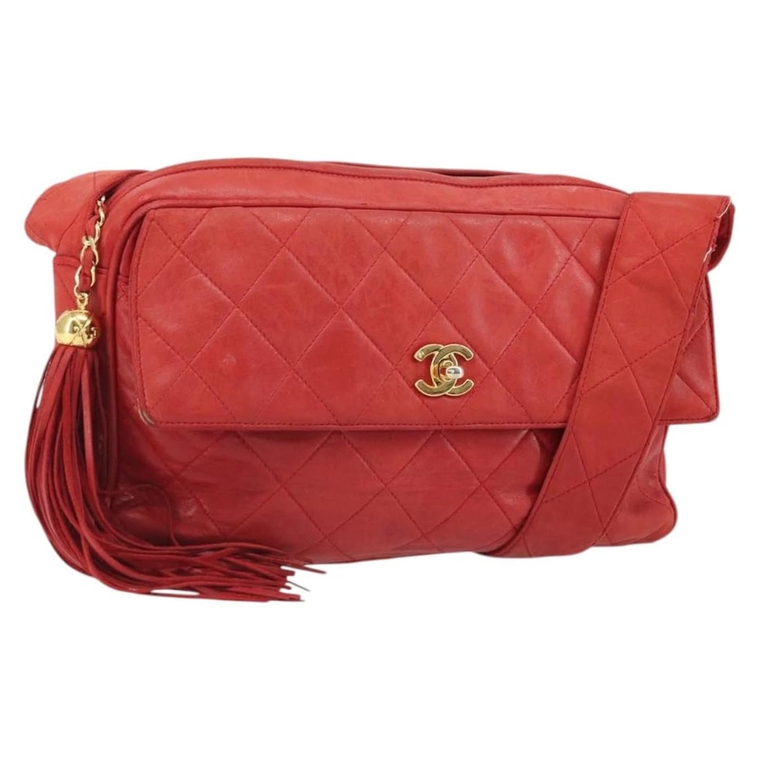 CHANEL MATELASSE SHOULDER BAG: CHANEL Matelasse Shoulder Bag Brand: CHANEL Type: Shoulder Bag Material: Lamb Skin Color: Red/Gold Size: W11.8 x H6.7 x D2.8inch(Approx) Accessories: None Accessories Notice: When purchasi