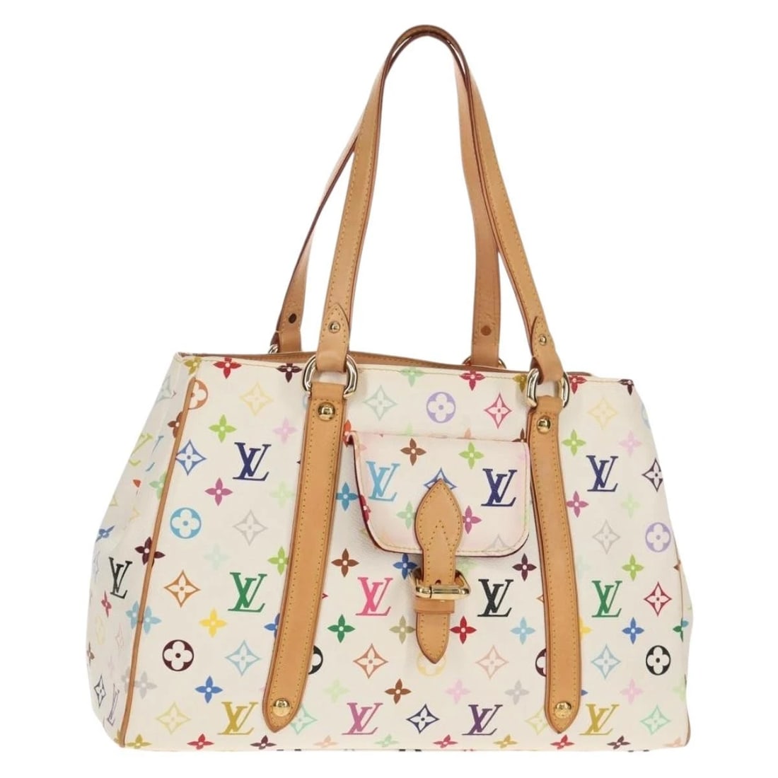LOUIS VUITTON MONOGRAM MULTICOLOR AURELIA MM TOTE BAG: LOUIS VUITTON Monogram Multicolor Aurelia MM Tote Bag Brand: LOUIS VUITTON Type: Tote Bag Material: Monogram Multicolor Canvas Color: White Size: W17.1 x H11.4 x D5.9inch(Approx) Handle Drop:8.7inch(A