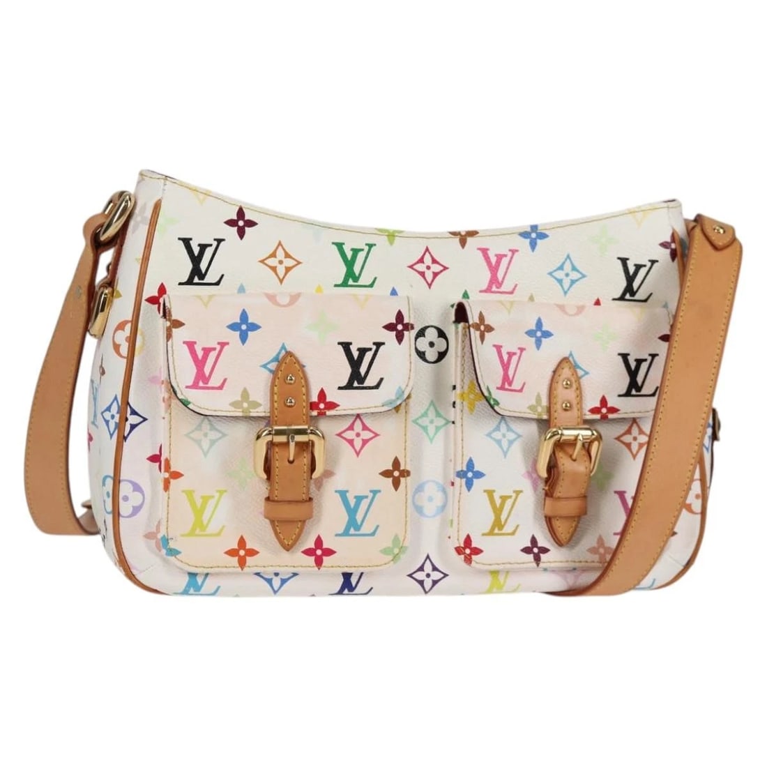LOUIS VUITTON MONOGRAM MULTICOLOR LODGE GM BAG: LOUIS VUITTON Monogram Multicolor Lodge GM Bag Brand: LOUIS VUITTON Type: Shoulder Bag Material: Monogram Multicolor Canvas Color: White Size: W13.0 x H8.7 x D3.7inch(Approx) Accessories: None