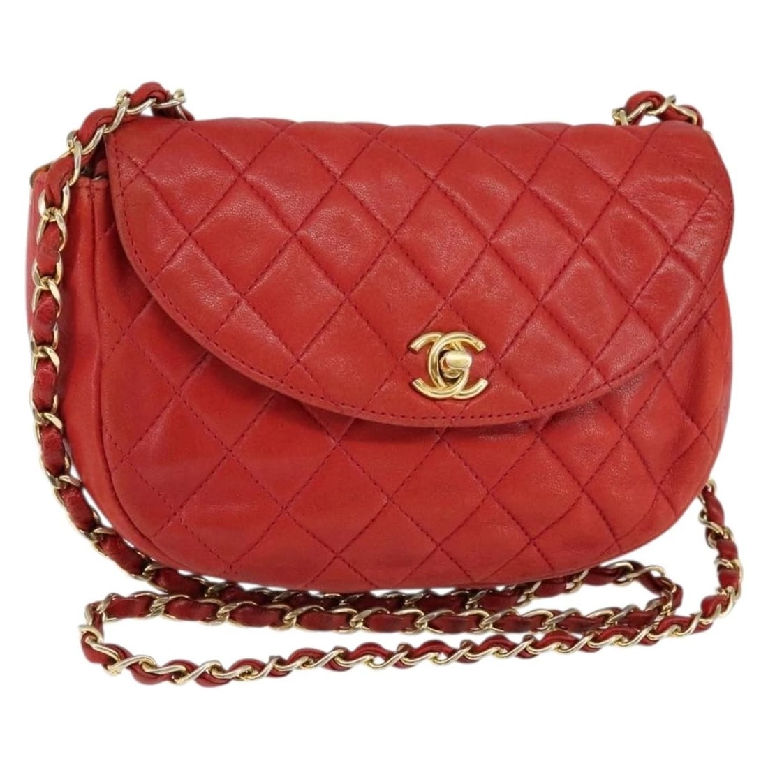 CHANEL MATELASSE CHAIN SHOULDER BAG: CHANEL Matelasse Chain Shoulder Bag Brand: CHANEL Type: Shoulder Bag Material: Lamb Skin Color: Red/Gold Size: W7.9 x H4.7 x D2.4inch(Approx) Accessories: None Accessories Notice: When pur