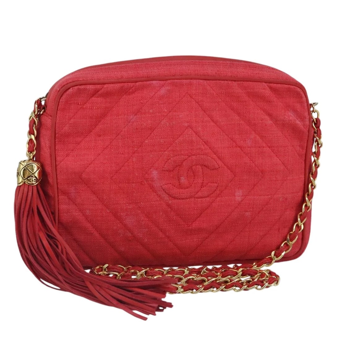 CHANEL CHAIN SHOULDER BAG CANVAS RED GOLD: CHANEL Chain Shoulder Bag Canvas Red Gold Brand: CHANEL Type: Shoulder Bag Material: Canvas Color: Red/Gold Size: W8.7 x H6.3 x D2.0inch(Approx) Accessories: None Accessories Notice: When