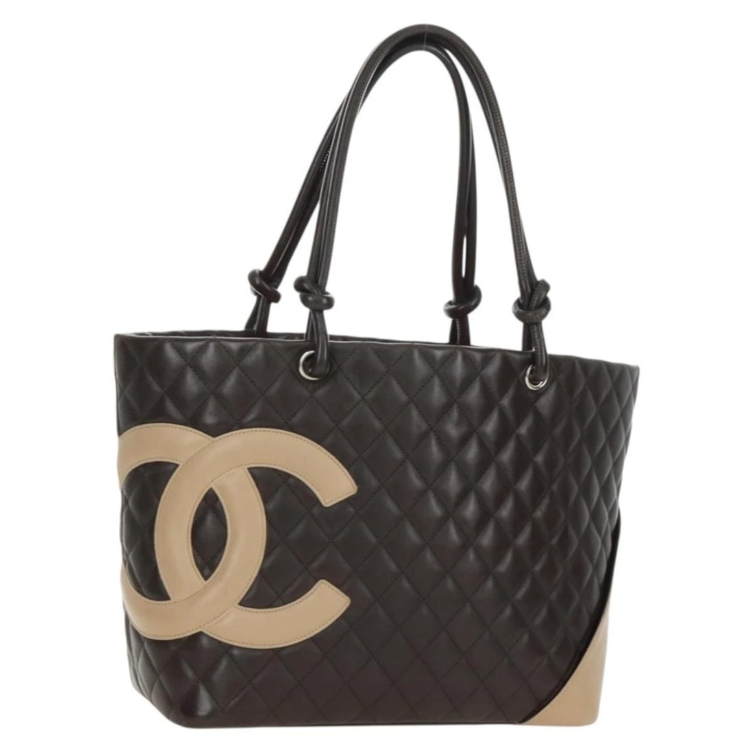 CHANEL CAMBON LINE TOTE BAG LEATHER DARK: CHANEL Cambon Line Tote Bag Leather Dark Brand: CHANEL Type: Tote Bag Material: Leather Color: Dark Brown/Silver Size: W11.8 x H9.4 x D5.5inch(Approx) Accessories: None Accessories Notice: