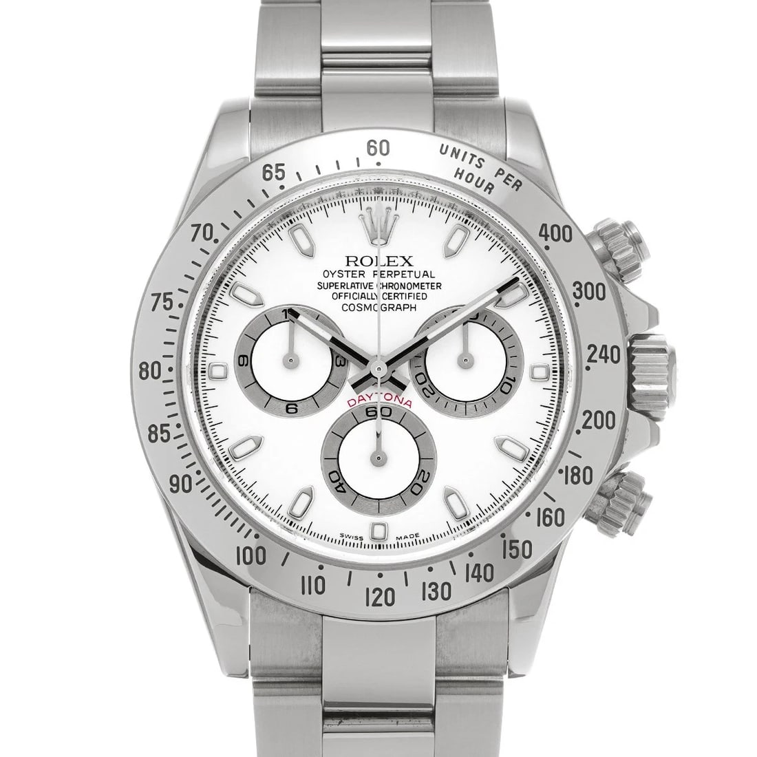 ROLEX COSMOGRAPH DAYTONA WHITE WATCH: ROLEX Cosmograph Daytona white Watch Brand: ROLEX Type: Wristwatch Material: Band Material Stainless steel, Case Material Stainless steel Color: Dial Color white Size: ??Case? H/about 40mm W/about 40m