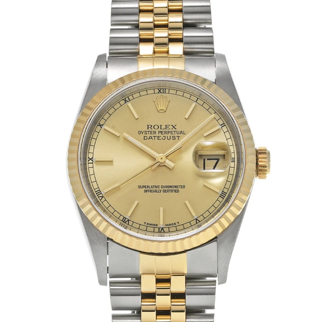 ROLEX DATEJUST CHAMPAGNE WATCH: ROLEX Datejust Champagne Watch Brand: ROLEX Type: Wristwatch Material: Band Material Stainless steel/Yellow Gold, Case Material Stainless steel Color: Dial Color Champagne Size: ??Case? H/about 36mm W