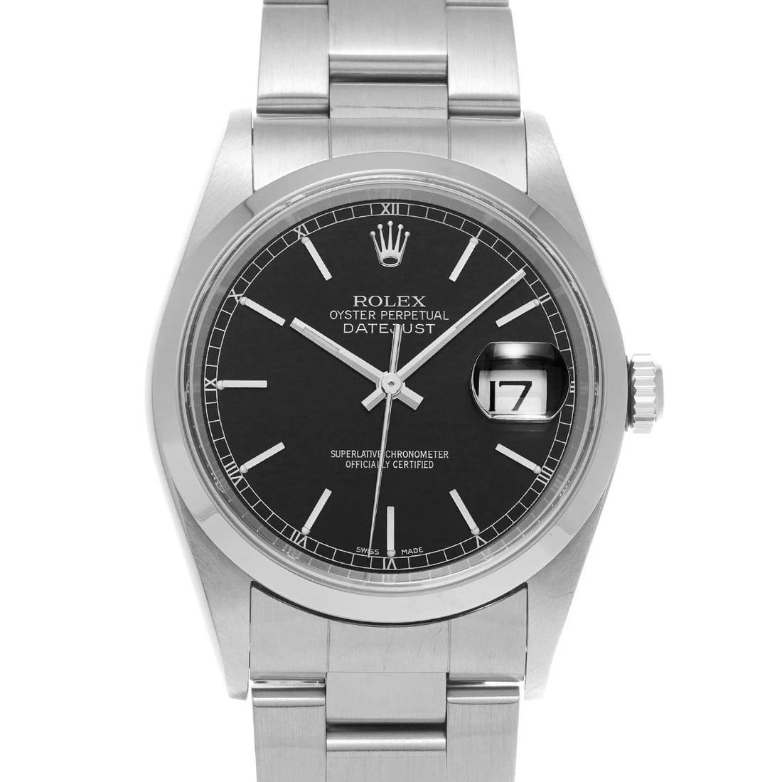 ROLEX DATEJUST BLACK WATCH: ROLEX Datejust black Watch Brand: ROLEX Type: Wristwatch Material: Band Material Stainless steel, Case Material Stainless steel Color: Dial Color black Size: ??Case? H/about 36mm W/about 36mm D/about 